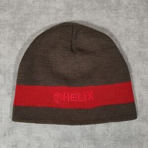 Helix Y2K grey/red stripe embroidered streetwear skater skull cap beanie mens OS